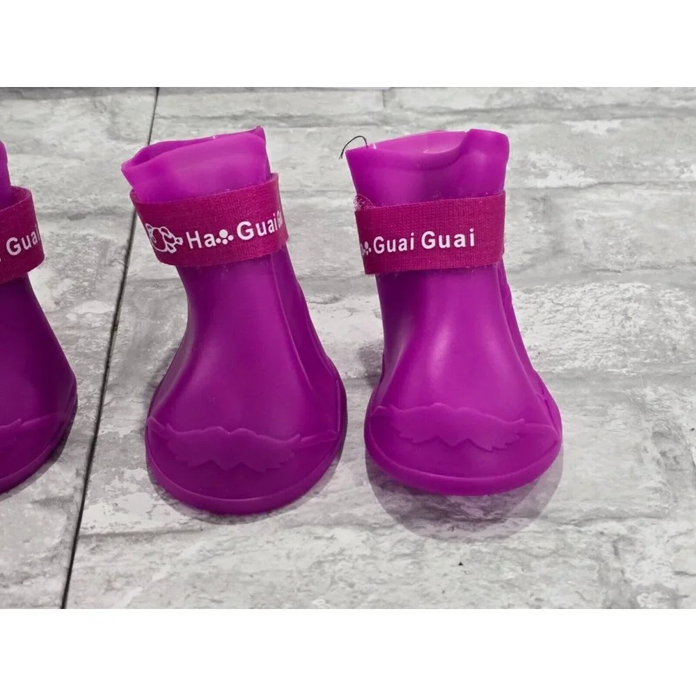 Ha Guai Guai‎ Dog Boots Waterproof Anti Slip Pet Rain Shoes Purple XL